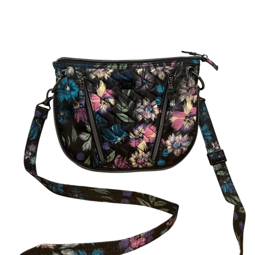 Lug Canter Crossbody Bag Midnight Floral Quilted Shoulder‎ Bag Travel Purse euc
